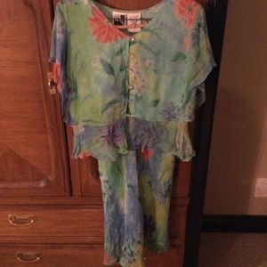 Multi colored flora print top and skirt